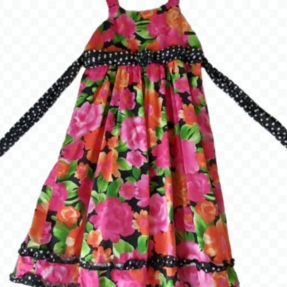 Floral girls long dress sleeveless size 14 (L)